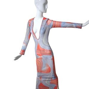 Y2k Magia USA Mesh Bodycon Womens size Medium Geometric Artsy Indie Sleaze Dress